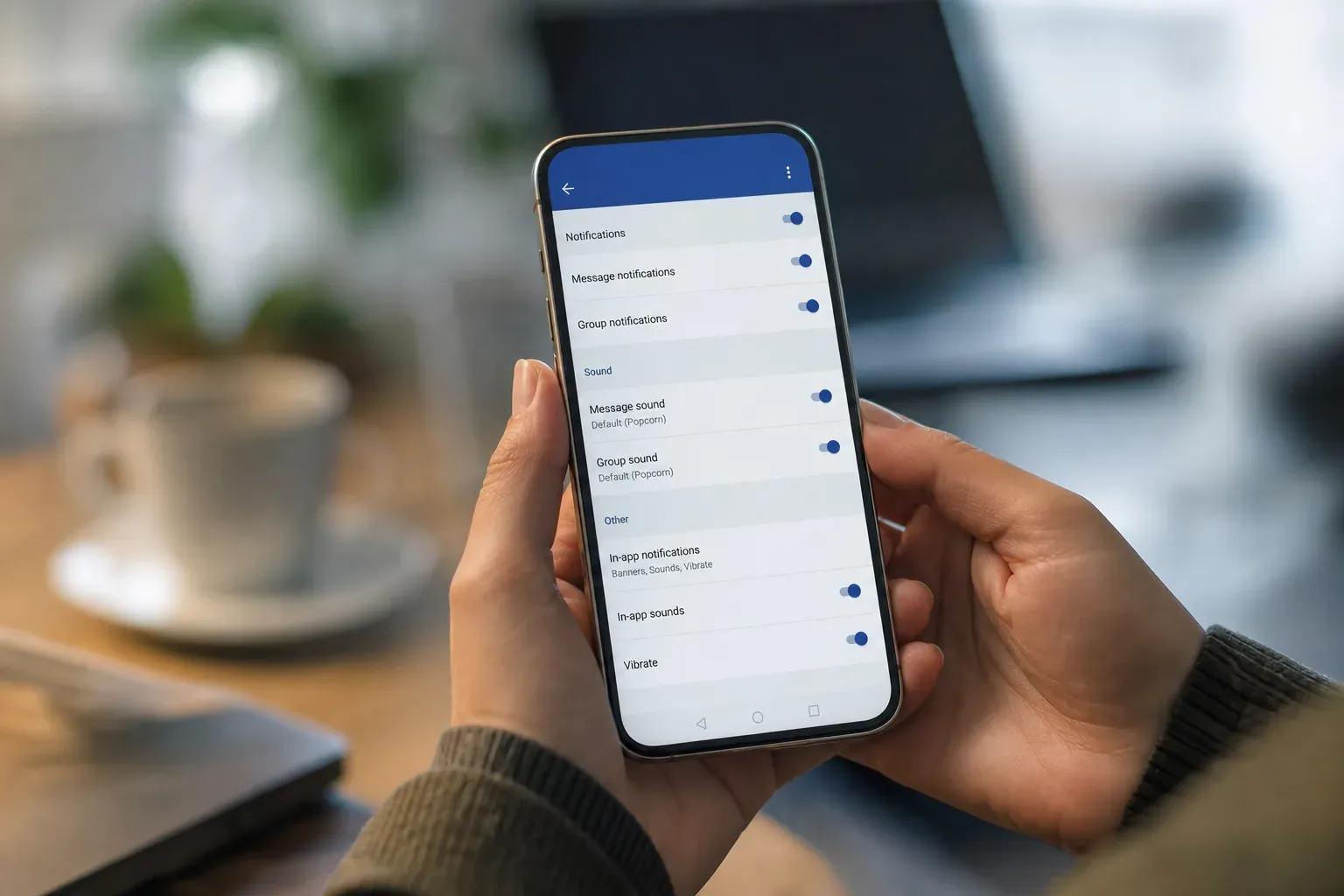 Une personne consulte les réglages de sonnerie et de notifications de Messenger sur son smartphone.